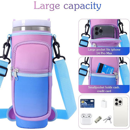 Water Bottle Carrier Bag Fit For 40oz Tumbler With Handle, Water Bottle Holder Bag With Adjustable Shoulder Strap  For Hiking Travelling Camping