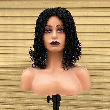 Ombre Red Box Braided Wigs For Black Women Heat Resistant Crochet Kinky Twist African Synthetic Short Bob Braiding Hair Wig