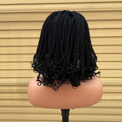 Ombre Red Box Braided Wigs For Black Women Heat Resistant Crochet Kinky Twist African Synthetic Short Bob Braiding Hair Wig