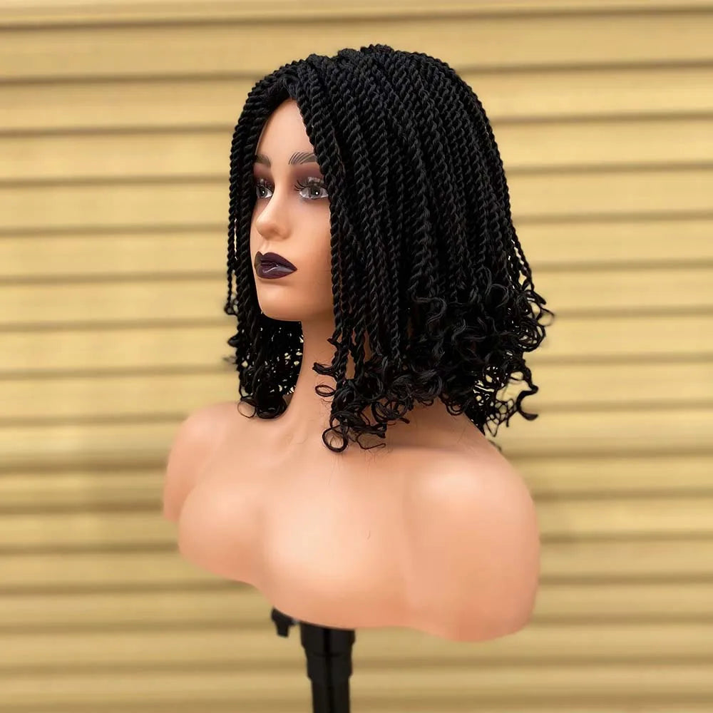 Ombre Red Box Braided Wigs For Black Women Heat Resistant Crochet Kinky Twist African Synthetic Short Bob Braiding Hair Wig