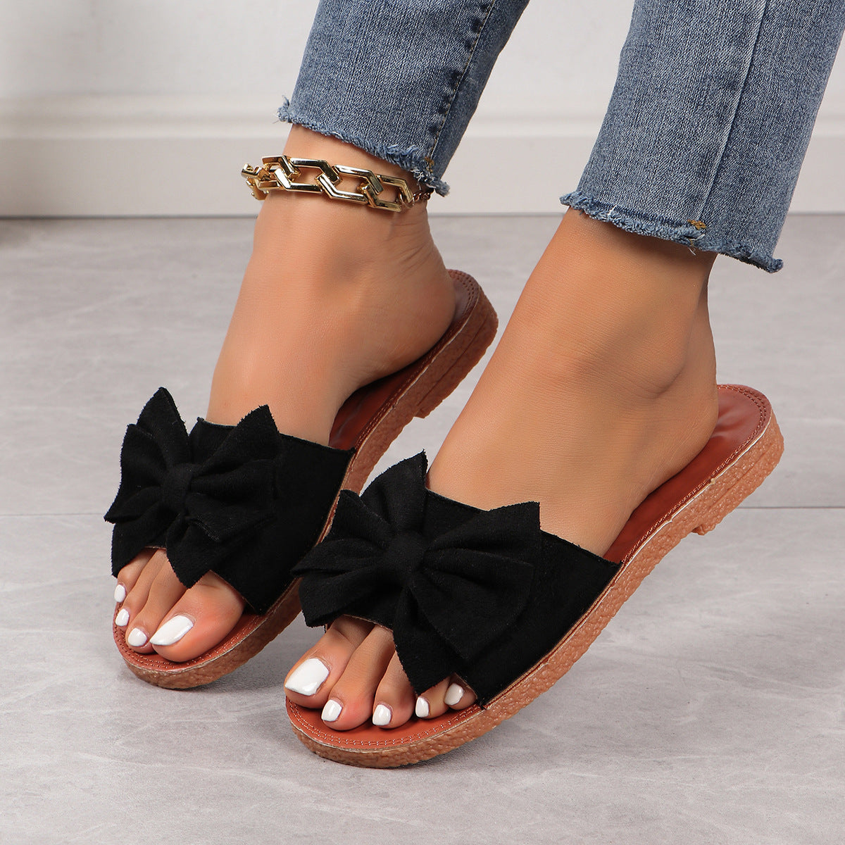 Women's Cute Platform Beach Bow Flat Slippers