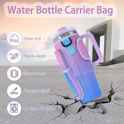 Water Bottle Carrier Bag Fit For 40oz Tumbler With Handle, Water Bottle Holder Bag With Adjustable Shoulder Strap  For Hiking Travelling Camping